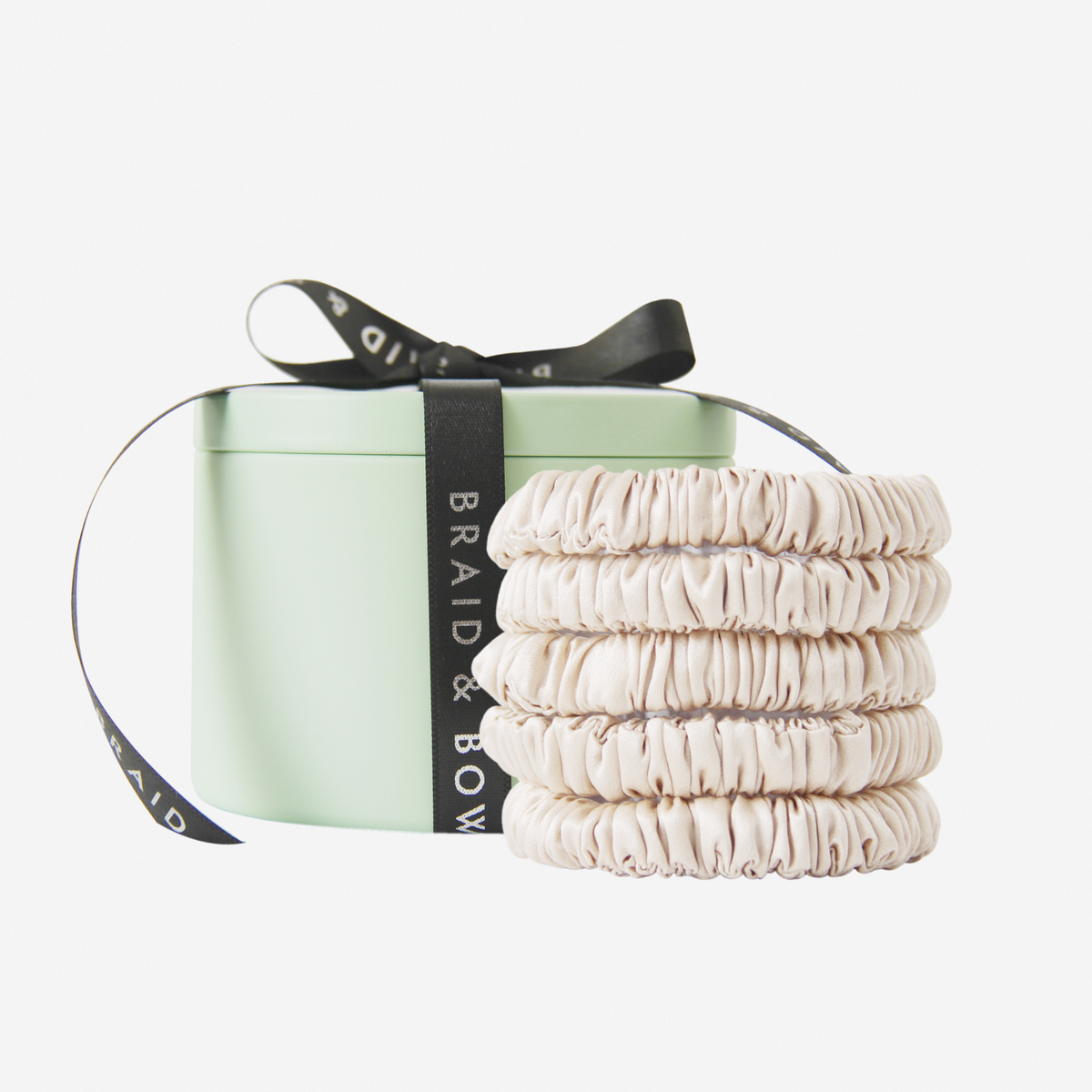 Set of 5 Champagne Silk Hair Ties in a Keepsake Tin